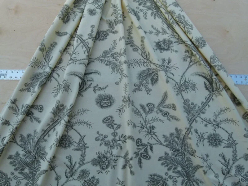 P1030584 By Yd Scalamandre Grey Watkins Languedoc Charcoal Black White Botanic Fern and Thistle Southern France Toile Circa 1790 MSRP USD 364/y