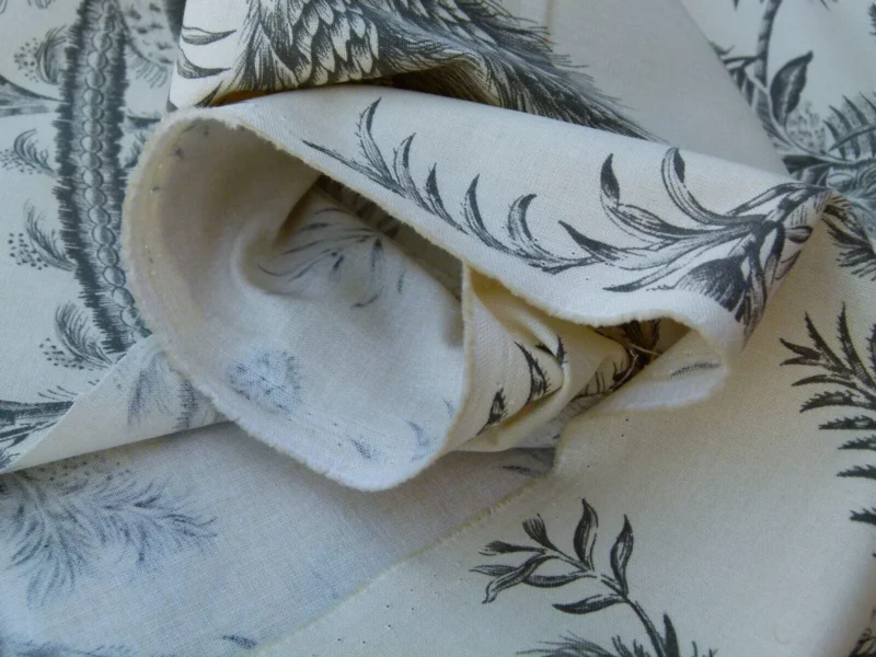 P1030585 By Yd Scalamandre Grey Watkins Languedoc Charcoal Black White Botanic Fern and Thistle Southern France Toile Circa 1790 MSRP USD 364/y