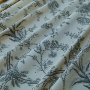 P1030586 By Yd Scalamandre Grey Watkins Languedoc Charcoal Black White Botanic Fern and Thistle Southern France Toile Circa 1790 MSRP USD 364/y