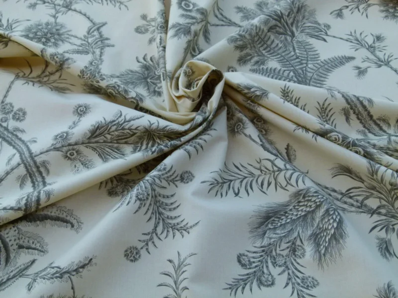 P1030587 By Yd Scalamandre Grey Watkins Languedoc Charcoal Black White Botanic Fern and Thistle Southern France Toile Circa 1790 MSRP USD 364/y