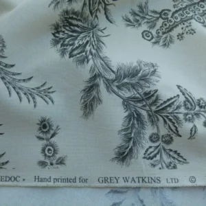 P1030588 By Yd Scalamandre Grey Watkins Languedoc Charcoal Black White Botanic Fern and Thistle Southern France Toile Circa 1790 MSRP USD 364/y
