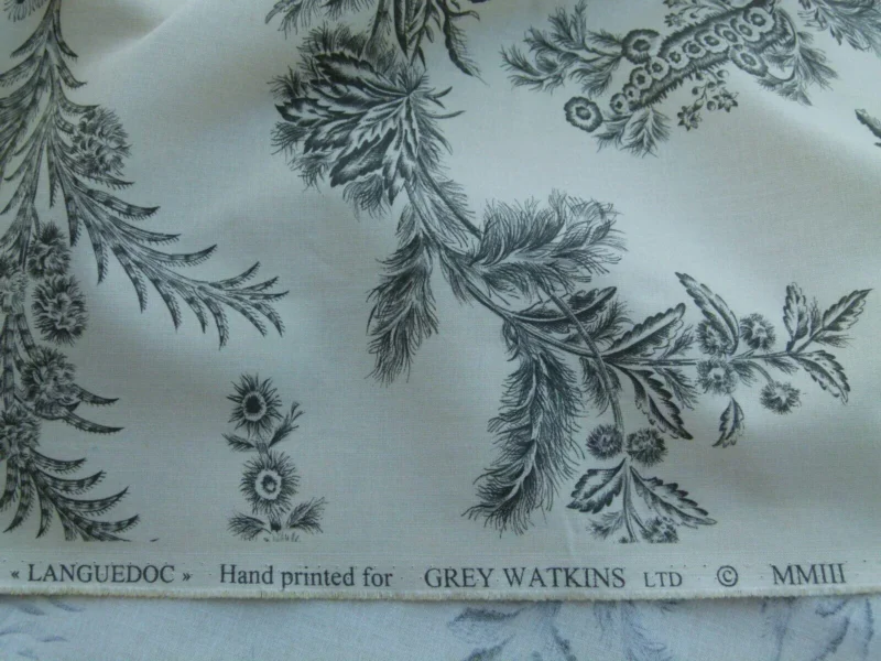 P1030588 By Yd Scalamandre Grey Watkins Languedoc Charcoal Black White Botanic Fern and Thistle Southern France Toile Circa 1790 MSRP USD 364/y