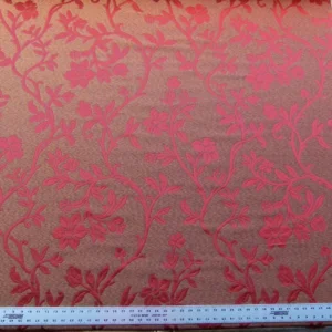 P1030612 Scalamandre Romantic Sapporo Rust Red Gold Silk Linen Lampas MSRP USD 516/y Superb Weight! Vine