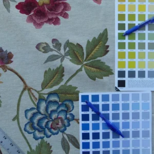 P1030627 Scalamandre Faisan Putty Flower Tree Peony Bird Chinoiserie Chenille Stripe Print MSRP USD 400/yard