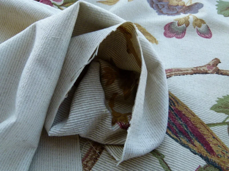 P1030631 Scalamandre Faisan Putty Flower Tree Peony Bird Chinoiserie Chenille Stripe Print MSRP USD 400/yard