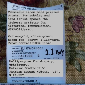 P1040602 By Yard Scalamandre Old World Weavers Kentwell Brick Olive Wheat English Chintz Linen Heavy MSRP USD 324/Y