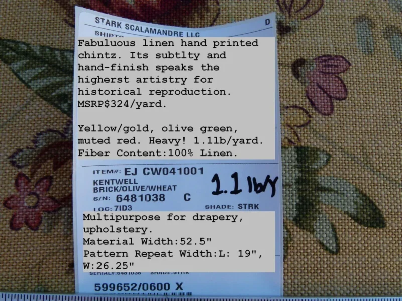 P1040602 By Yard Scalamandre Old World Weavers Kentwell Brick Olive Wheat English Chintz Linen Heavy MSRP USD 324/Y