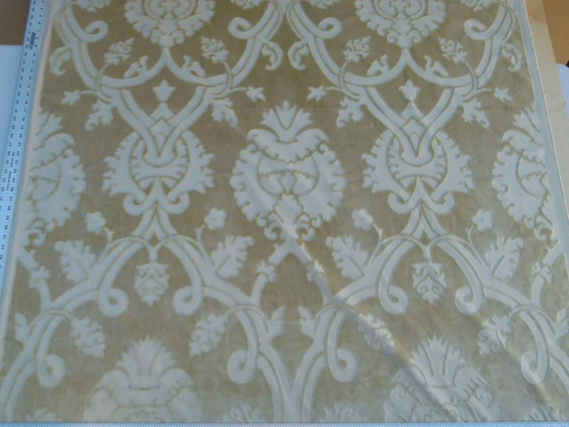 P1040608 0.8 Yard Scalamandre Fonthill Velours Savoie Beige Cut Velvet 100% Cotton Old World Weavers MSRP USD 304/Y