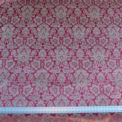 P1040719 Scalamandre Audrey Damask Cut Velvet Linen Red Renaissance Artichoke Rose MSRP USD 427/Y