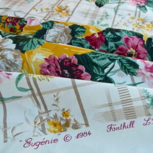 P1040828 Scalamandre Shelton Garden In Oyster Spring Tulip Peony Hyacinths Lilac Flowers Linen Print Grey Watkins MSRP USD 440/yard Old World Weavers