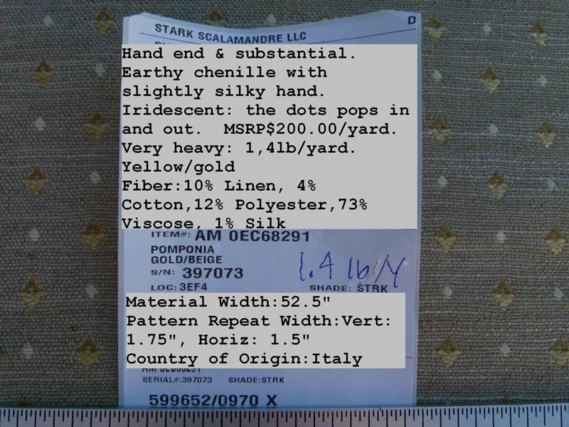 P1040859 By Yard Scalamandre Pomponia Diamond Dot Gold Beige Thick Viscose Old World Weavers MSRP USD 200/Y