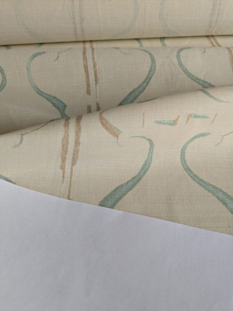 Scalamandre Helena Print Sea Spray Blue on Cream Ikat Ancient Ruins Linen MSRP USD 184/Y  Old World Weavers