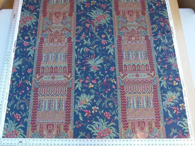 P1040969 Scalamandre Sultanabad Fonthill Black Turkish Print Blue Old World Weavers MSRP USD 204/Y