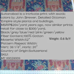 P1040969C Scalamandre Sultanabad Fonthill Black Turkish Print Blue Old World Weavers MSRP USD 204/Y