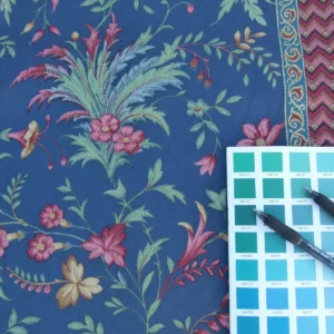 P1040971 Scalamandre Sultanabad Fonthill Black Turkish Print Blue Old World Weavers MSRP USD 204/Y