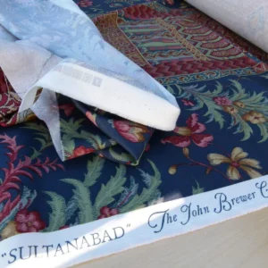 P1040973 Scalamandre Sultanabad Fonthill Black Turkish Print Blue Old World Weavers MSRP USD 204/Y