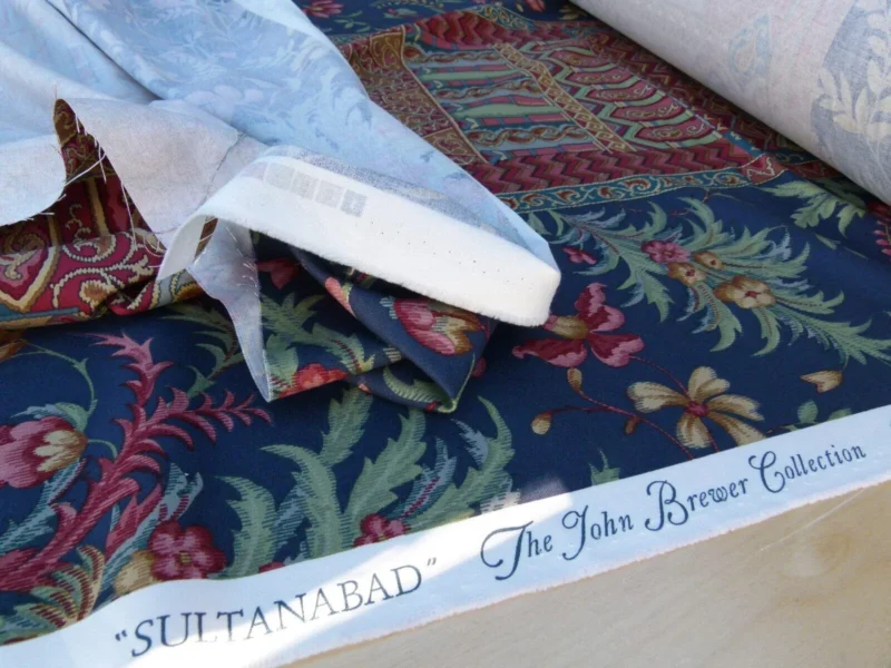 P1040973 Scalamandre Sultanabad Fonthill Black Turkish Print Blue Old World Weavers MSRP USD 204/Y