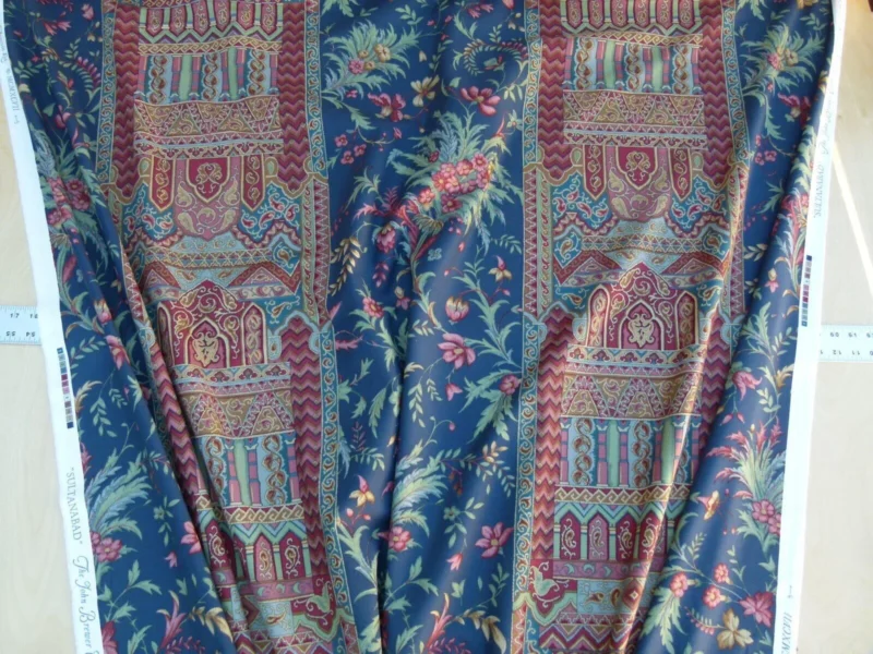 P1040974 Scalamandre Sultanabad Fonthill Black Turkish Print Blue Old World Weavers MSRP USD 204/Y