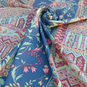 P1040975 Scalamandre Sultanabad Fonthill Black Turkish Print Blue Old World Weavers MSRP USD 204/Y