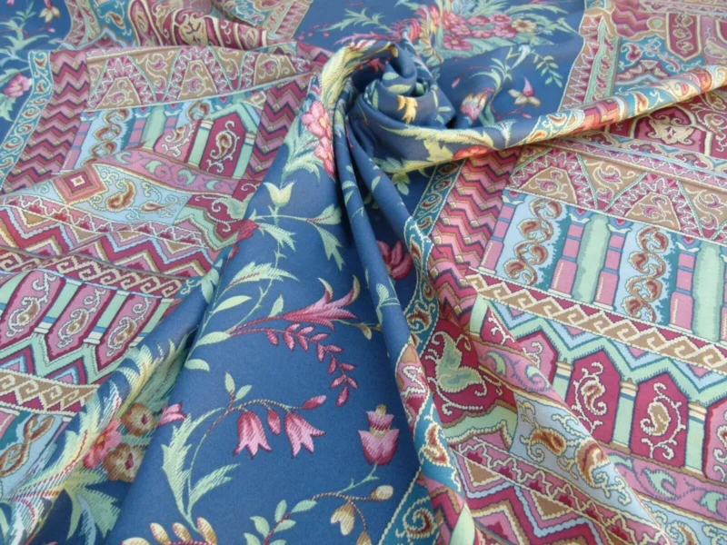 P1040975 Scalamandre Sultanabad Fonthill Black Turkish Print Blue Old World Weavers MSRP USD 204/Y