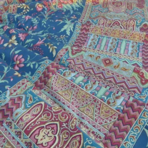 P1040976 Scalamandre Sultanabad Fonthill Black Turkish Print Blue Old World Weavers MSRP USD 204/Y