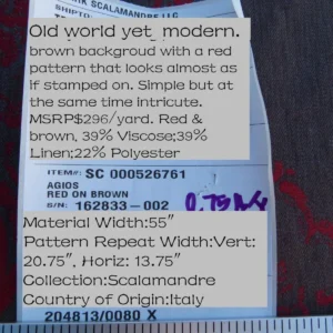 P1040979 Scalamandre Agios Damask Red On Brown Magnificent Renaissance Damask Fil Coupe Old World Weavers  MSRP USD 296/Y