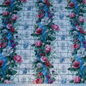 P1050028 By Yard Scalamandre Eugenie Multi On Blue Chintz Tromp D’oeil Satin Sache Rose Garland MSRP USD 288/Yd