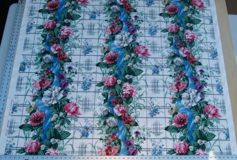 P1050028 By Yard Scalamandre Eugenie Multi On Blue Chintz Tromp D’oeil Satin Sache Rose Garland MSRP USD 288/Yd