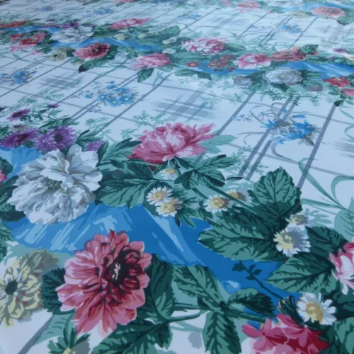 P1050029 By Yard Scalamandre Eugenie Multi On Blue Chintz Tromp D’oeil Satin Sache Rose Garland MSRP USD 288/Yd