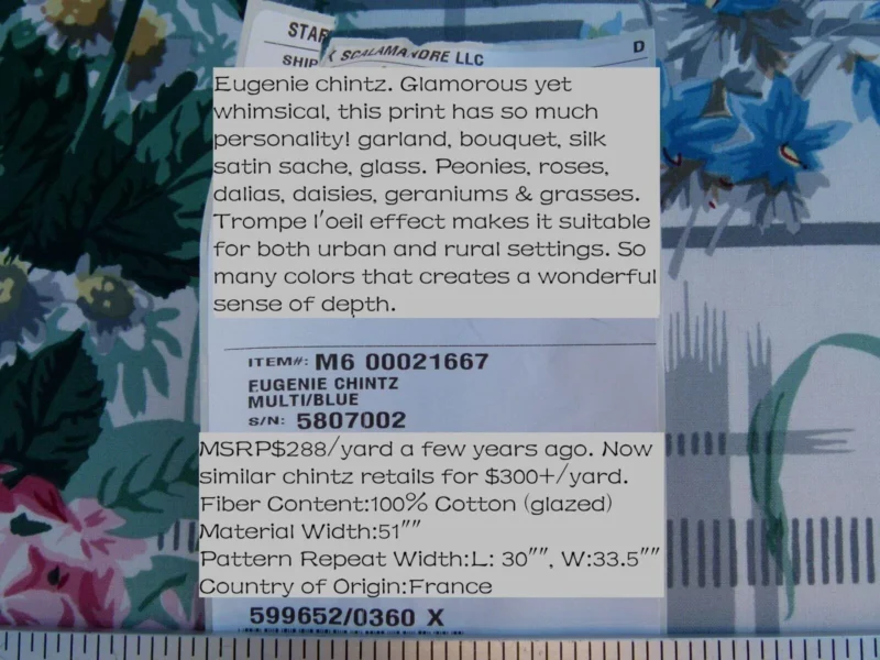 P1050030 By Yard Scalamandre Eugenie Multi On Blue Chintz Tromp D’oeil Satin Sache Rose Garland MSRP USD 288/Yd