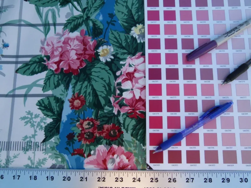 P1050032 By Yard Scalamandre Eugenie Multi On Blue Chintz Tromp D’oeil Satin Sache Rose Garland MSRP USD 288/Yd