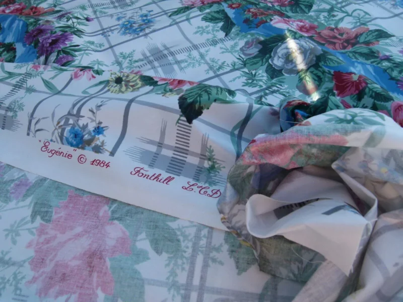 P1050034 By Yard Scalamandre Eugenie Multi On Blue Chintz Tromp D’oeil Satin Sache Rose Garland MSRP USD 288/Yd