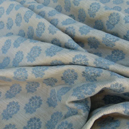 P1050074 Scalamandre Fez Blue Mini Flowers Tree Crest Cotton Linen Chenille Fonthill Old World Weavers MSRP USD 208/Y