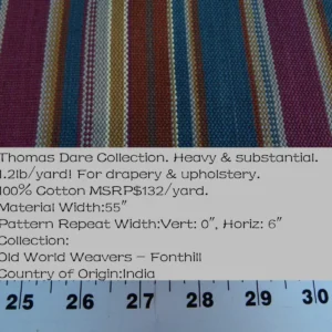 P1050093 Scalamandre Wyke Ruby/Multi Old World Weavers Cotton Stripe MSRP USD 132/Y