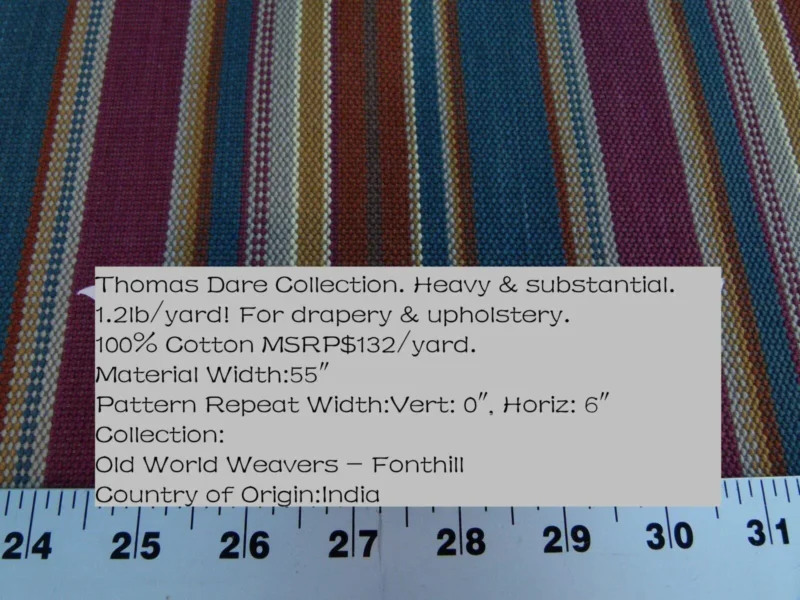 P1050093 Scalamandre Wyke Ruby/Multi Old World Weavers Cotton Stripe MSRP USD 132/Y