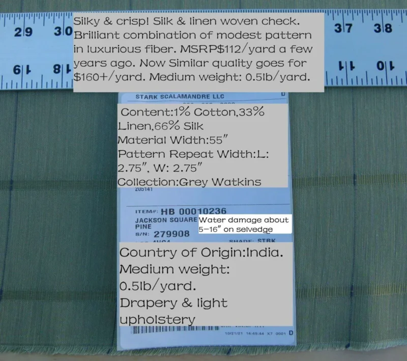 P1040922 Scalamandre Jackson Square Pine Green Watkins Silk Linen Plaid MSRP USD 112/Y 41"wide