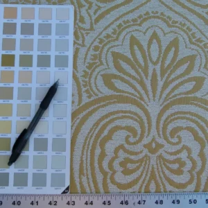 P1050204 Scalamandre Rodinia Sunshine Yellow Gold White Organic Cotton Classic Damask Chenille Old World Weavers MSRP USD 168