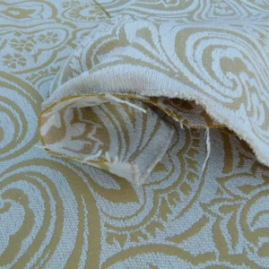 P1050206 Scalamandre Rodinia Sunshine Yellow Gold White Organic Cotton Classic Damask Chenille Old World Weavers MSRP USD 168