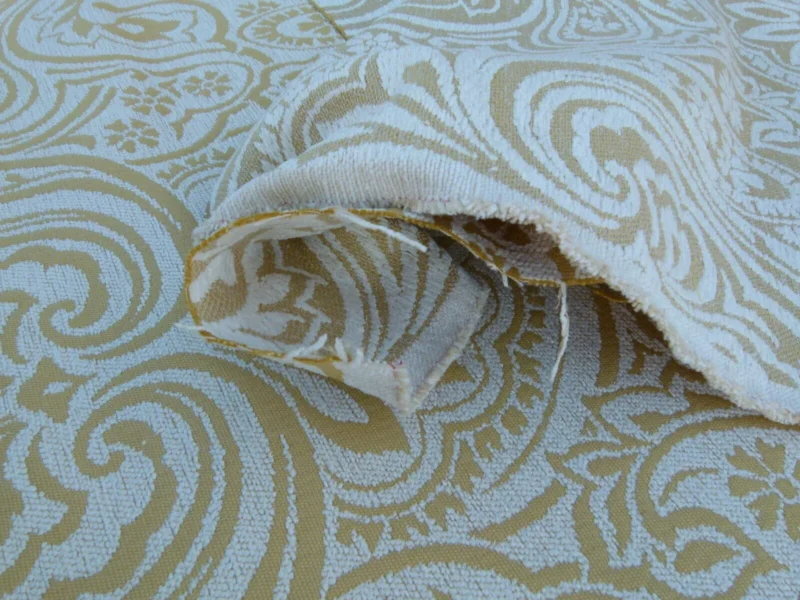 P1050206 Scalamandre Rodinia Sunshine Yellow Gold White Organic Cotton Classic Damask Chenille Old World Weavers MSRP USD 168