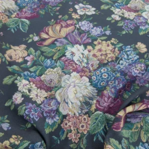 P1050325 Scalamandre Shelton Garden In Oyster Spring Tulip Peony Hyacinths Lilac Flowers Linen Print Grey Watkins MSRP USD 440/yard Old World Weavers