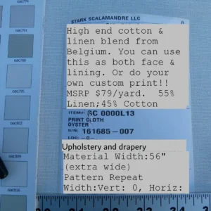 P1050411 1 yard Scalamandre Old World Weavers Print Cloth Oyster White  Linen Cotton MSRP USD 79/Y