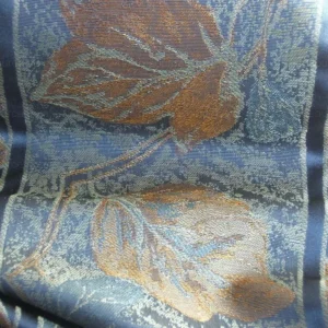 DSCF8424 Vervain Fabricut 100% Silk Isidora Romantic Damask In Horizon Blue Gold MSRP USD 214/Y