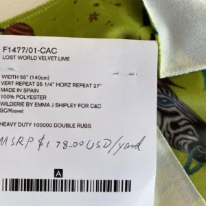 Lost WOrld2 By Y Kravet Lost World Velvet Print Lime Green Zebra Jungle MSRP USD 316/YD Special Order