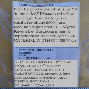 P1050873 Scalamandre Navonna Gold Yellow Neoclassical Silk Lampas Medallion Crest MSRP USD 444/yard  Old World Weavers