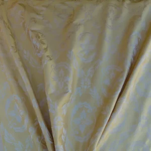 P1050876 Scalamandre Navonna Gold Yellow Neoclassical Silk Lampas Medallion Crest MSRP USD 444/yard  Old World Weavers