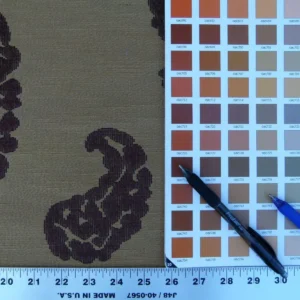 P1050925 Scalamandre Katmandu Marrone Brown Chocolate Hazelnut Gold Silk Lampas Paisley MSRP USD 364