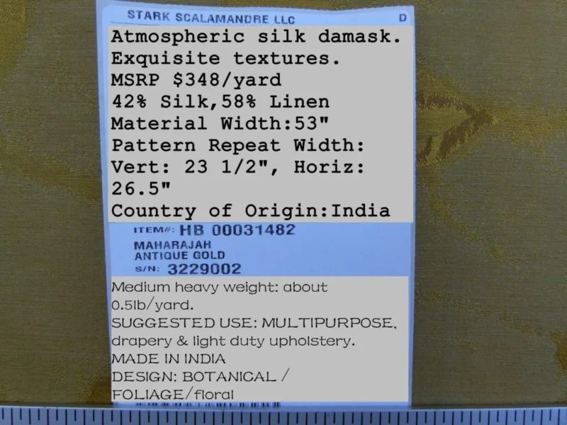 P1060010 By Yard Scalamandre Grey Watkins Maharajah Antique Gold Yellow Silk Linen Damask Reversible MSRP USD 348/Y