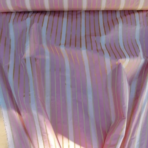 P1060029 Scalamandre Napoli Stripe Pink Tan Gold 100% Silk Taffeta MSRP USD 350/y