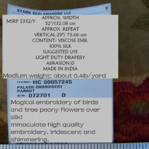 P1060154 0.63Y Scalamandre Palash Embroidery Parrot Bird Flower Tree of Life Palampore Tree Peony Red Gold Chinoiserie MSRP USD 332/yard