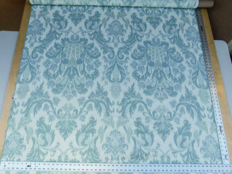 Scalamandre Renaissance Hardy Damask Aquas On Crème Blue White Cotton Viscose MSRP USD 218/Y